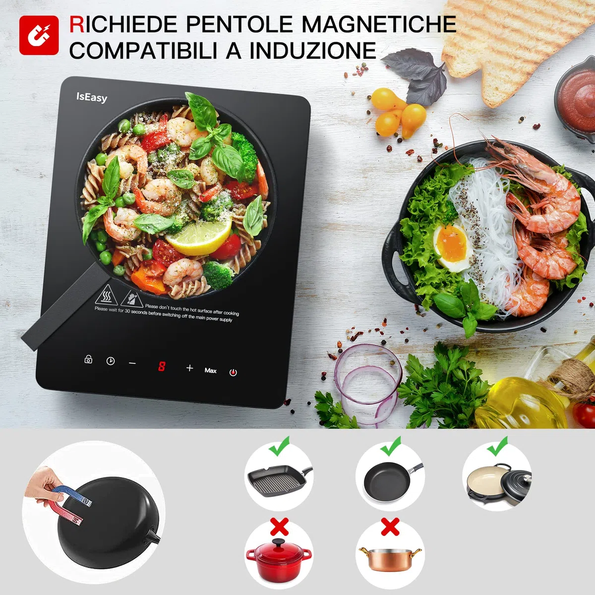 Piastra ad induzione, design portatile ultrasottile, controllo touch sensor e blocco di sicurezza, 2100W