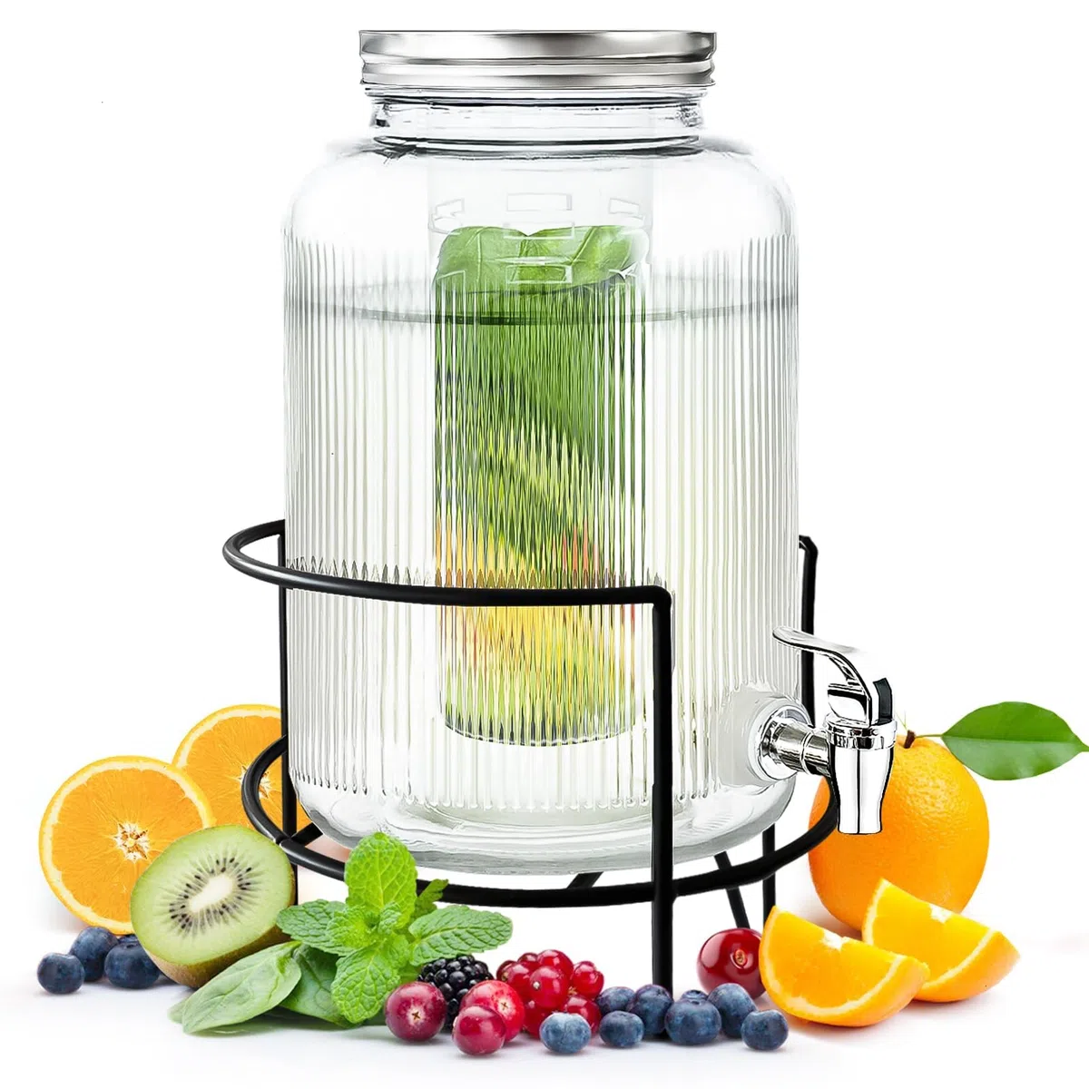 Dispenser Bevande in Vetro con Rubinetto: Distributore di Bevande Ghiacciate da 4 litri per Barbecue Picnic Festa in Piscina ed Eventi Sociali (Glass)