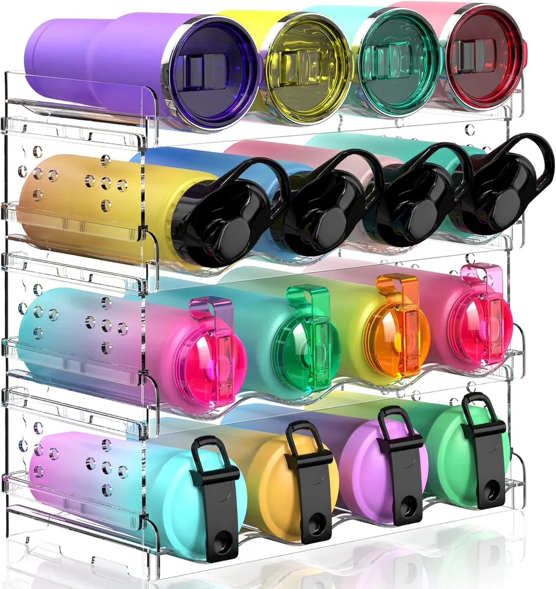 Portaborraccia impilabile per cucina, porta bottiglie di vino,dispensa, organizer per bottiglie d'acqua in plastica, per frigorifero, armadio da cucina, vino, 4 pezzi