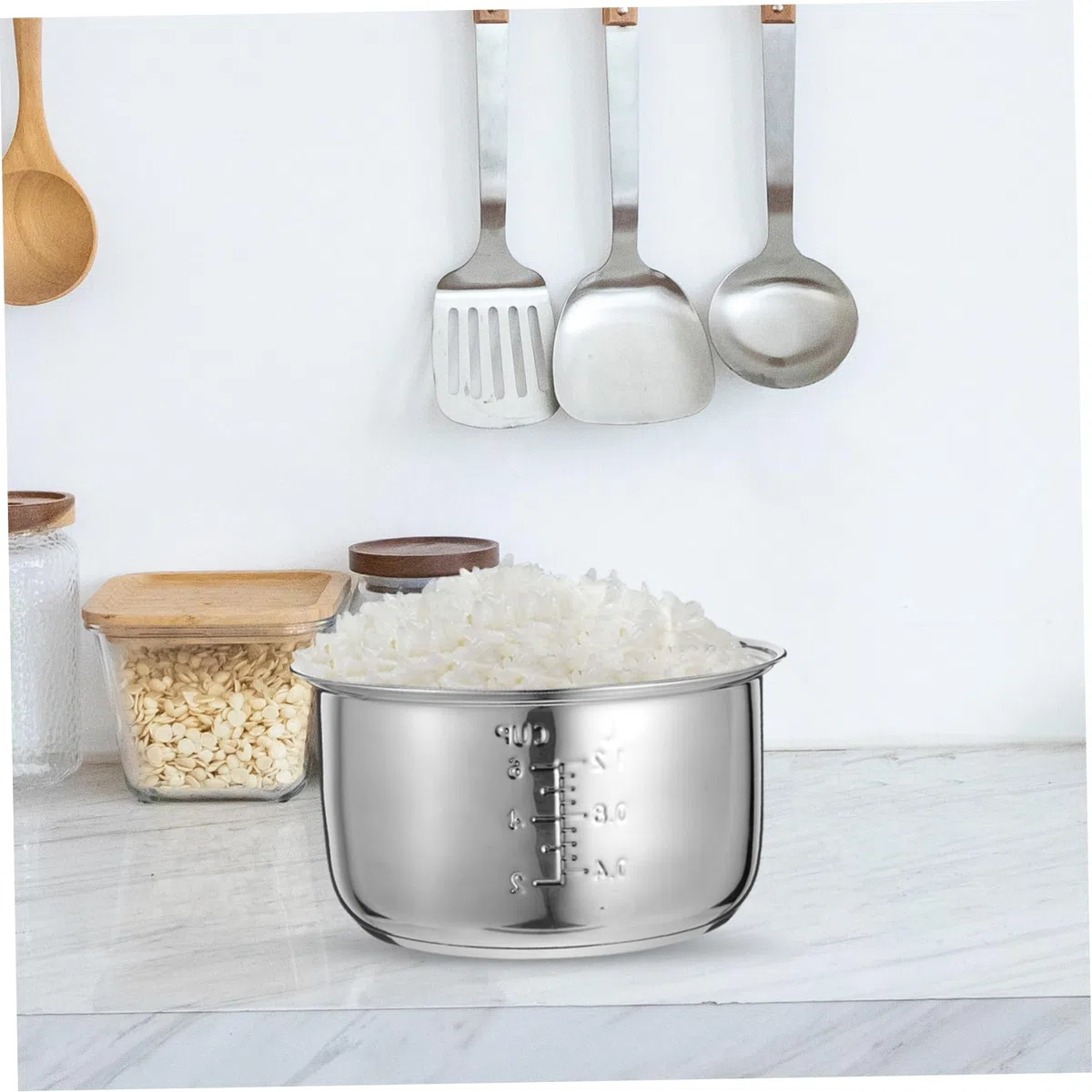 Hemobllo Pentola Interna Accessorio Facile da Pulire da 3l per Cuociriso in Acciaio Inossidabile Versatile per Cucina e Ufficio per Cucina e Ufficio