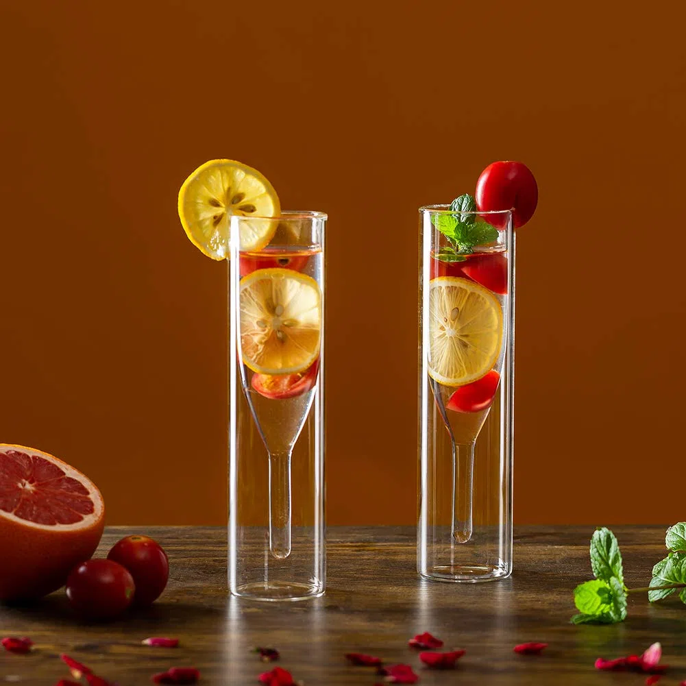Sziqiqi Set di 4 calici da champagne in cristallo a doppia parete senza piedini, in vetro trasparente soffiato a mano per catering, matrimoni, feste, bar, riunioni di famiglia