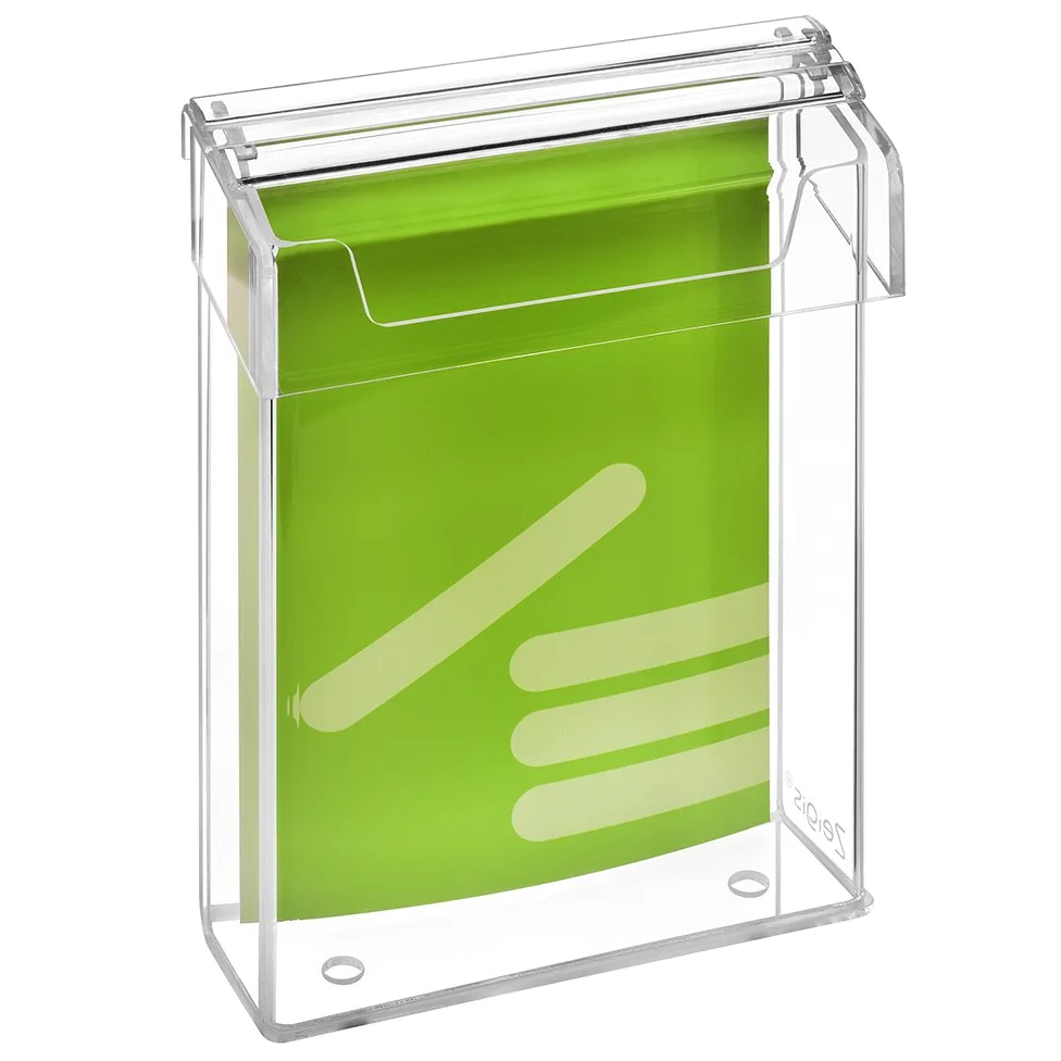 zeigis® – Espositore per volantini in formato verticale DIN A5, resistente alle intemperie, per l’ambiente esterno, con coperchio, in vetro acrilico trasparente