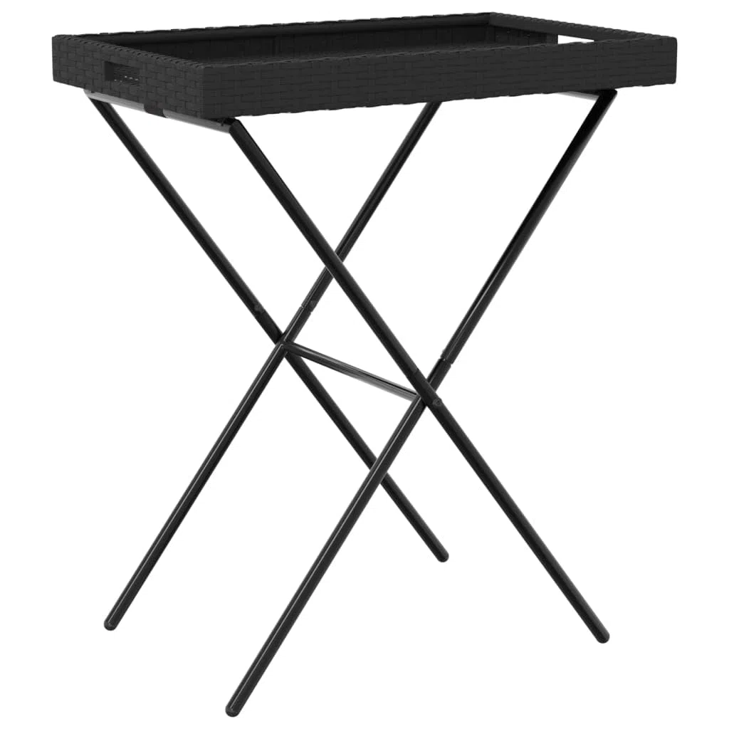 vidaXL Tavolino Vassoio Pieghevole Nero 65x40x75 cm in Polyrattan