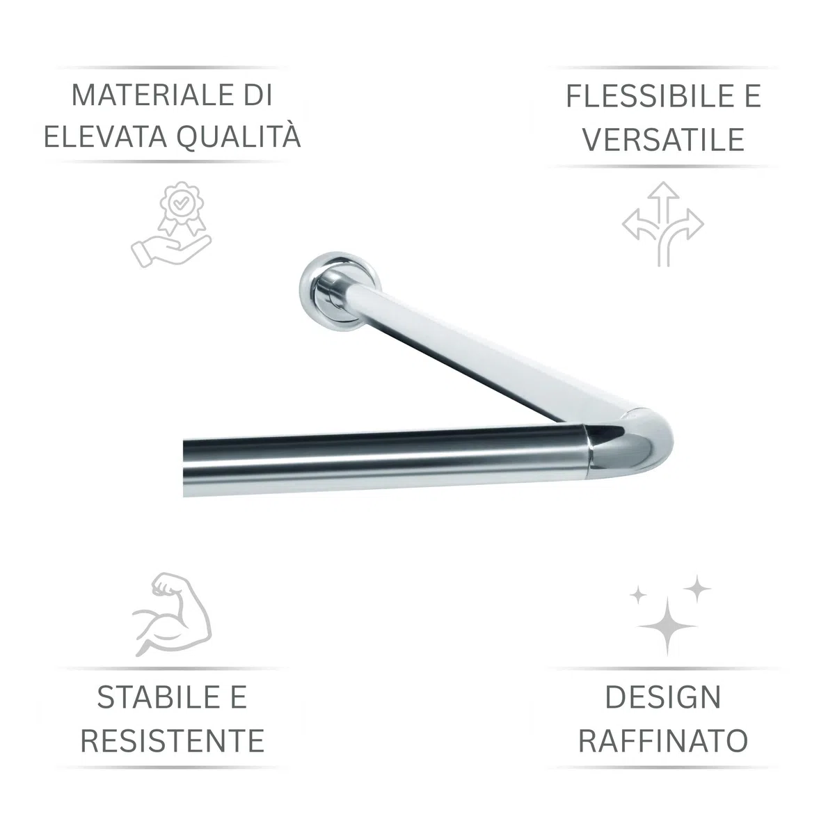 Bastone Tenda Doccia Angolare Universale a L e U – Asta per Doccia e Vasca in Alluminio Antiruggine – Inclusa Sospensione da Soffitto (1,50 m) Regolabile