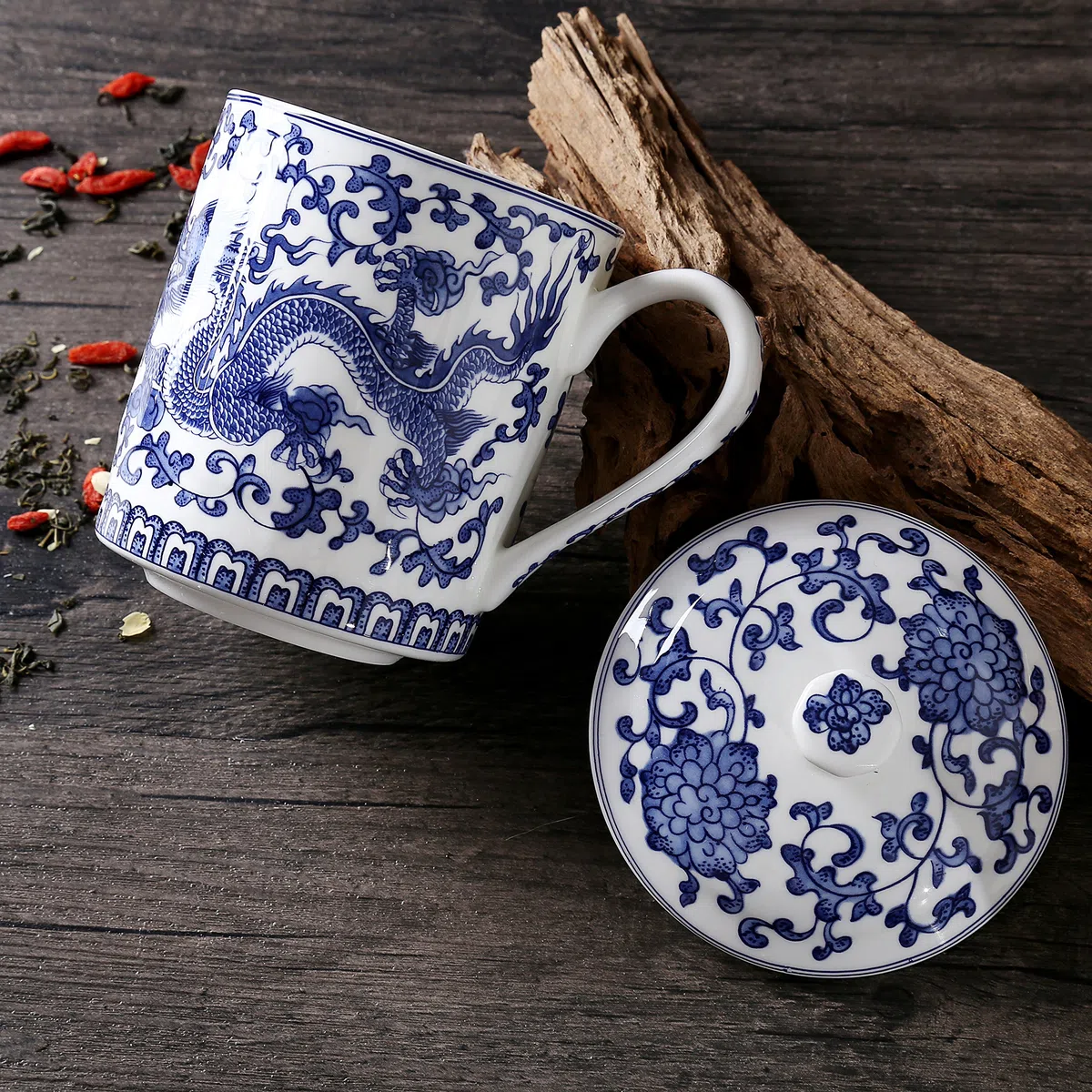 Jing Dezhen Tazza Da Tè Porcellana Blu E Bianca, Motivo Drago Blu, Tazza Da Tè Cinese Con Coperchio, Per Regalo, La Famiglia E Ufficio -500Ml