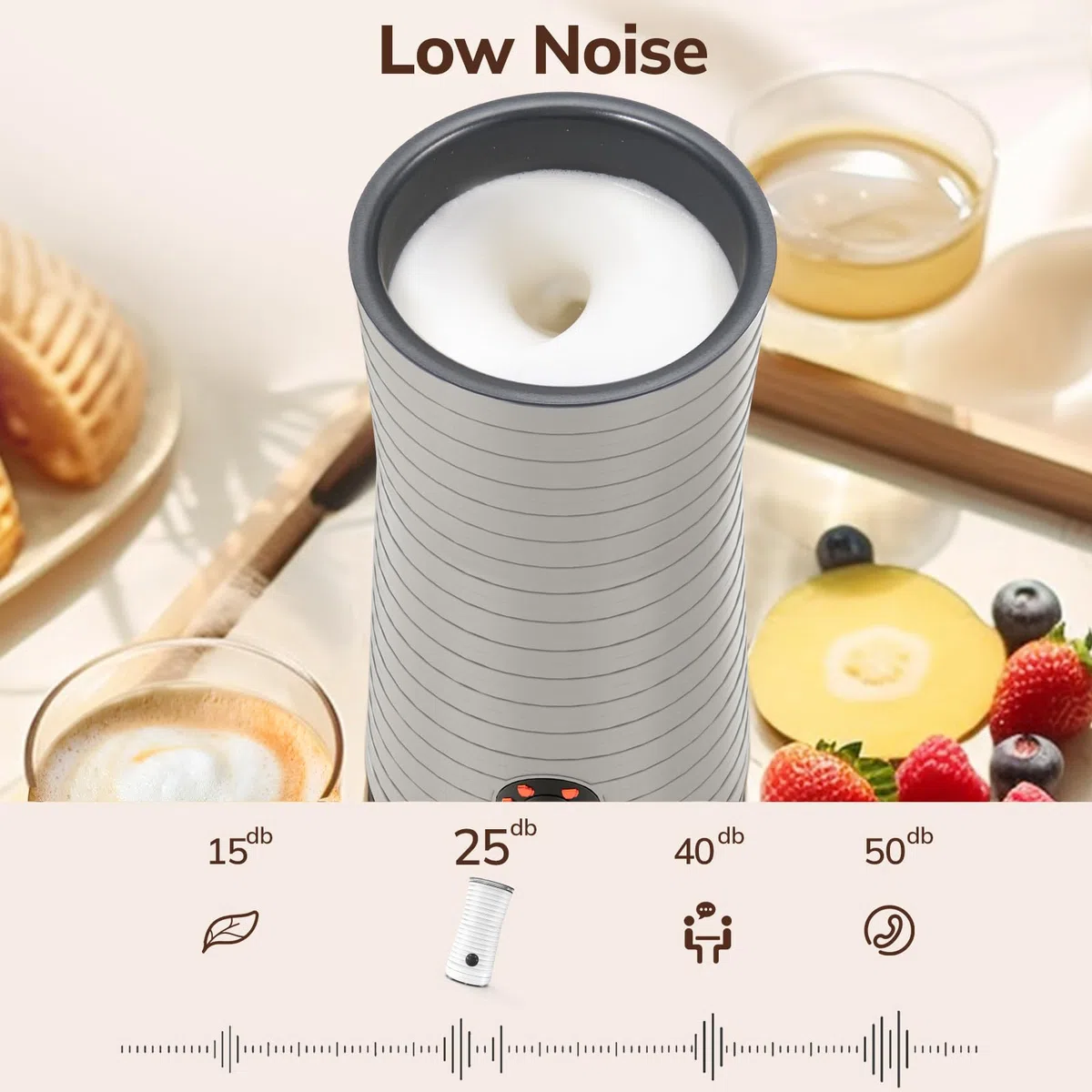 Montalatte Elettrico Automatico, Morpilot Cappuccinatore, Schiumatore Latte 4 in 1, Libera Scelta dello Spessore della Schiuma, Silenzioso e Rivestimento Antiaderante - Bianco