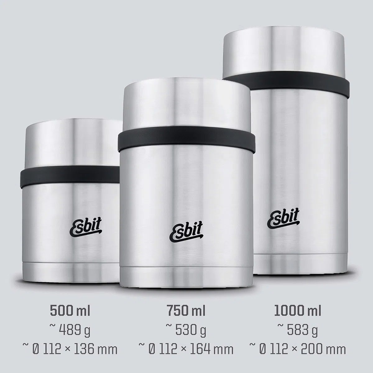 Esbit Sculptor - Contenitore termico per cibo, in acciaio inox, senza BPA, argento, nero e altro, 500 ml, 750 ml e 1 litro, per cibi caldi e freddi, per zuppe e insalate, per la scuola e il lavoro