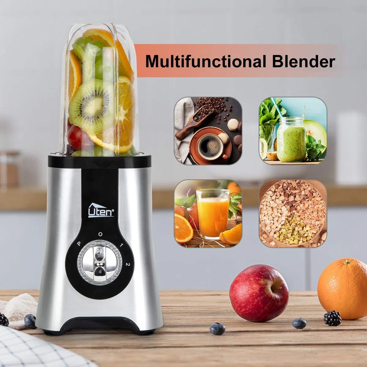 Uten Mini Frullatore Smoothie, 5 in 1 Blender Juicer, Frullatori da Cucina, Mini Blender, Juicer per Frullato, Fucco di Frutta e Verdura, 22.000 Giri/Minuto, 380W, Senza BPA