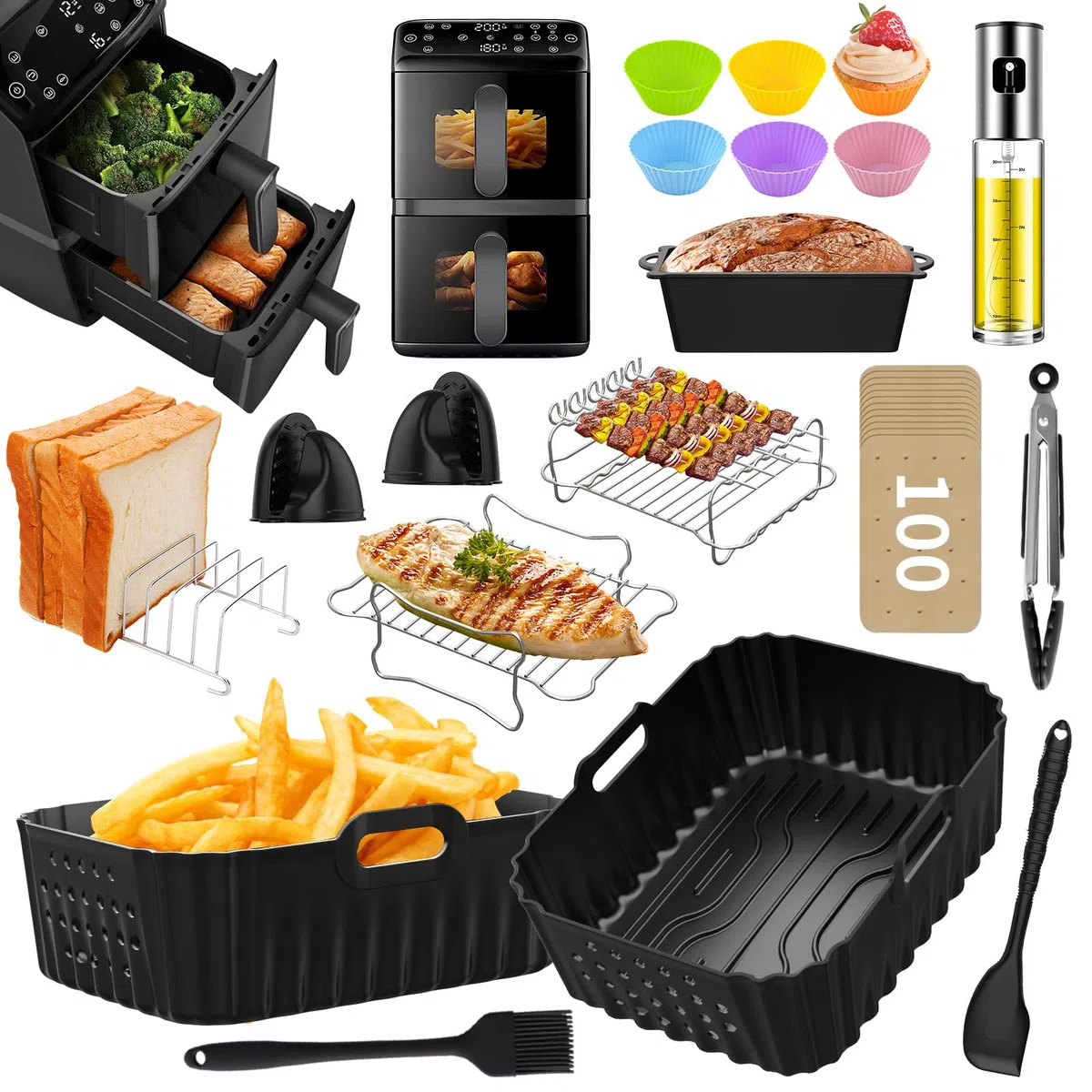 Accessori Airfryer per friggitrice ad aria calda Philips Airfryer 4000 Series Stacked Dual Basket NA460/00 NA462/70, 2 stampi in silicone per friggitrice ad aria calda da 10 l, altri accessori inclusi