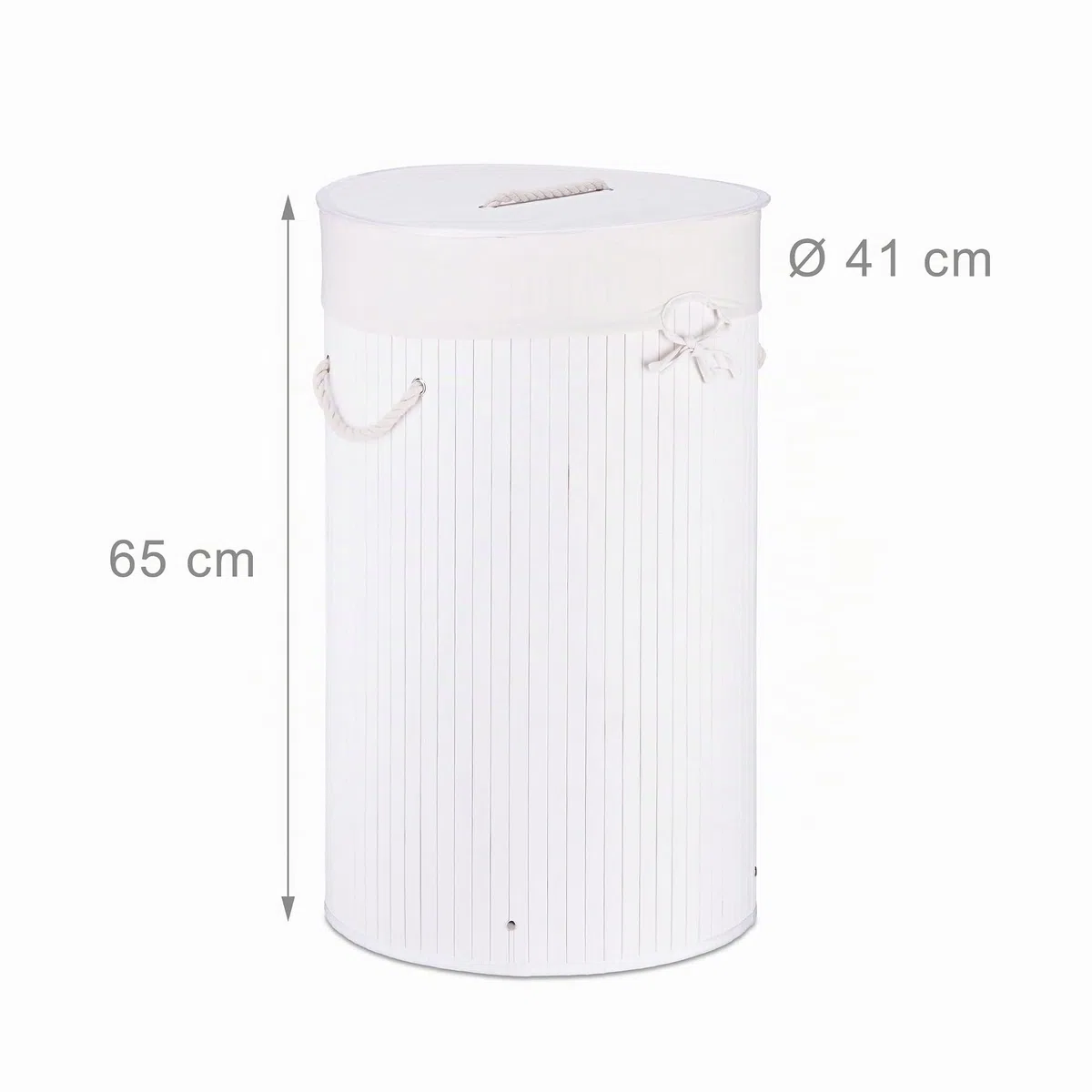 Relaxdays Cesto Portabiancheria, Rotondo, Pieghevole, 70 L di Volume, Coperchio e Sacco di Cotone, Ø 41 cm, Bianco