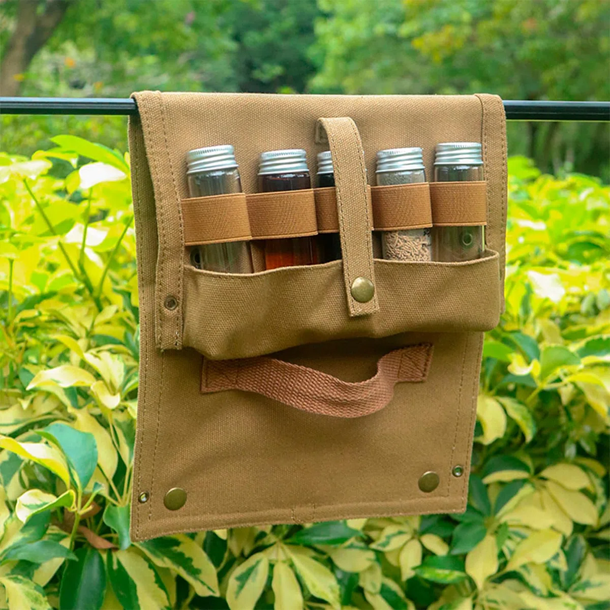 Borsa Porta Spezie Portatile, Kit Di Spezie Da Campeggio Con 10 Bottiglie Di Condimento, Portaspezie Portatile Con Custodia Pieghevole, Contenitori Per Condimenti Per Viaggi (Cachi)