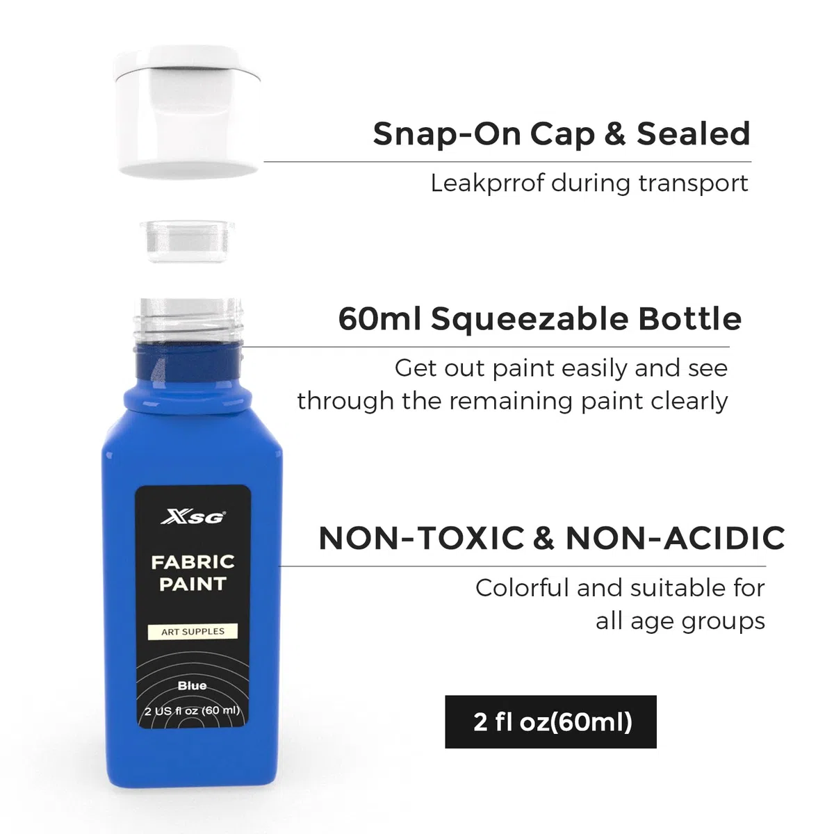 XSG 24 colori colori per tessuti in bottiglie (60 ml/2 oz) con pennelli, tavolozza, stencil, vernici tessili atossiche per magliette, scarpe, borse, jeans, non necessita di riscaldamento