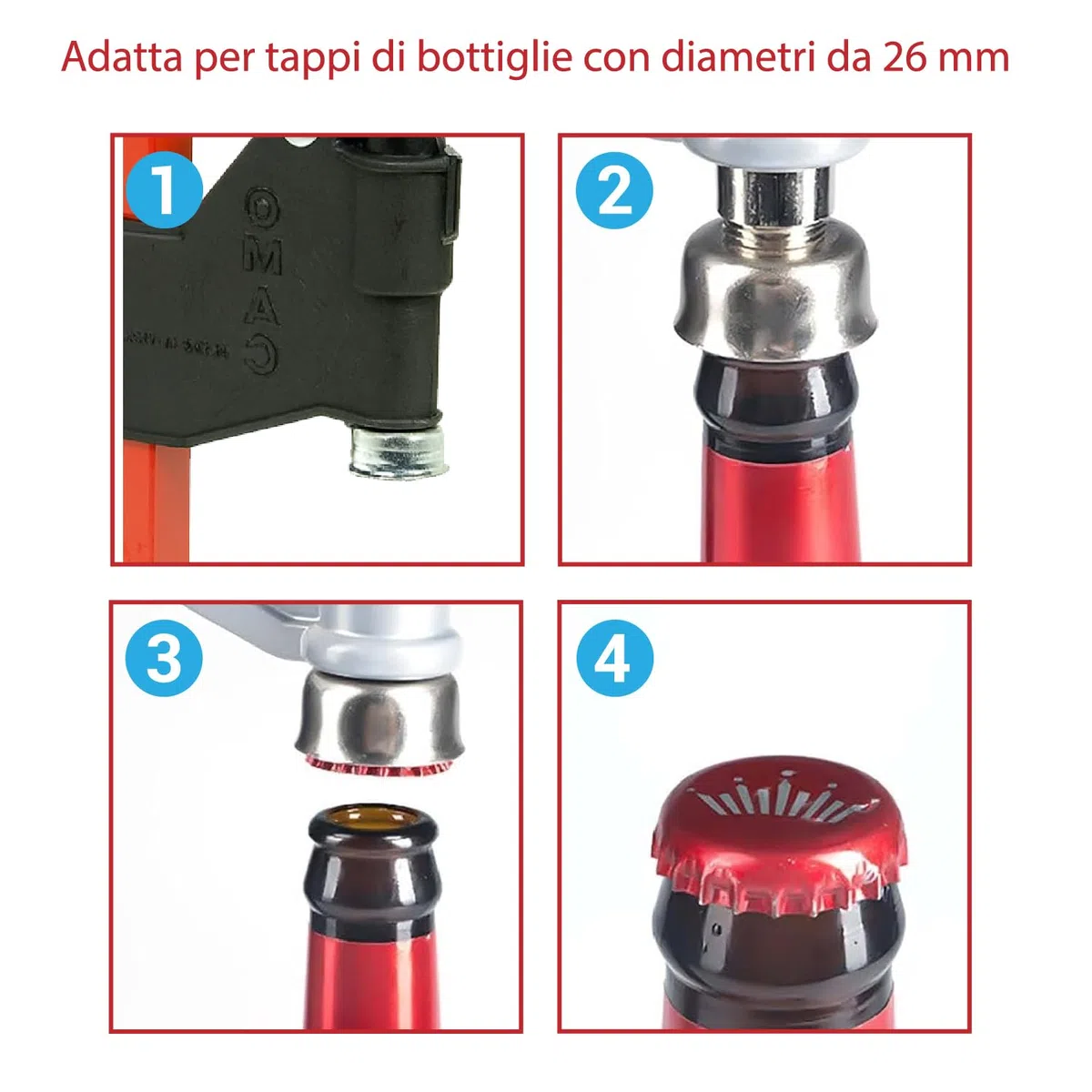 Crisalide® Tappatrice a Colonna a Leva – per Tappi a Corona Ø26 mm – Altezza Regolabile Manuale – Strumento per Imbottigliamento Birra, Vino e Bevande