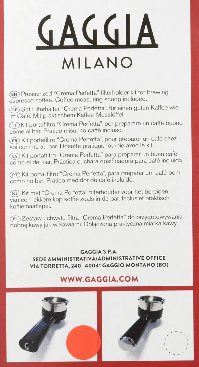 Gaggia KIT Portafiltro Originale Pressurizzato "Crema Perfetta", Nero