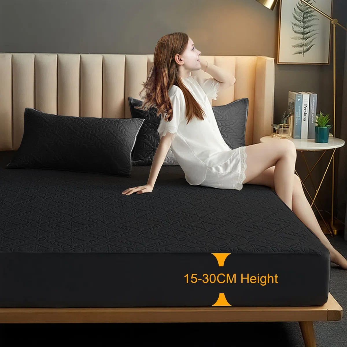 Coprimaterasso impermeabile lenzuolo con angoli 200x200 cm,3D coprimaterasso traspirante protezione del materasso impermeabile lenzuola con angoli antiumidità - Nero