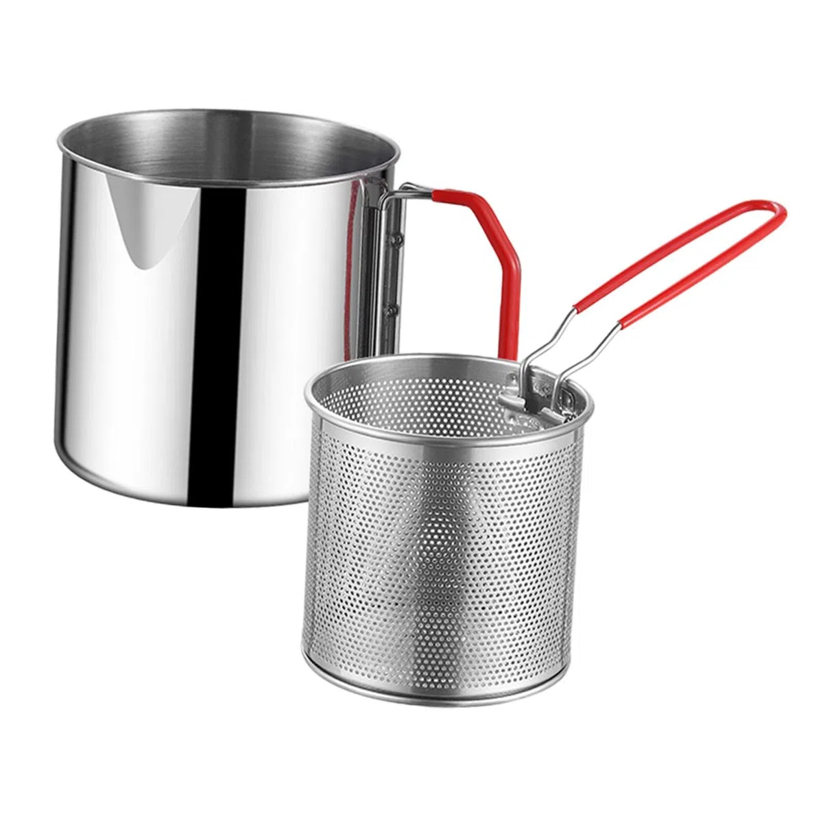 Pentola per Friggere con Manico E Filtrante per Uso in Cucina, Style a Basket