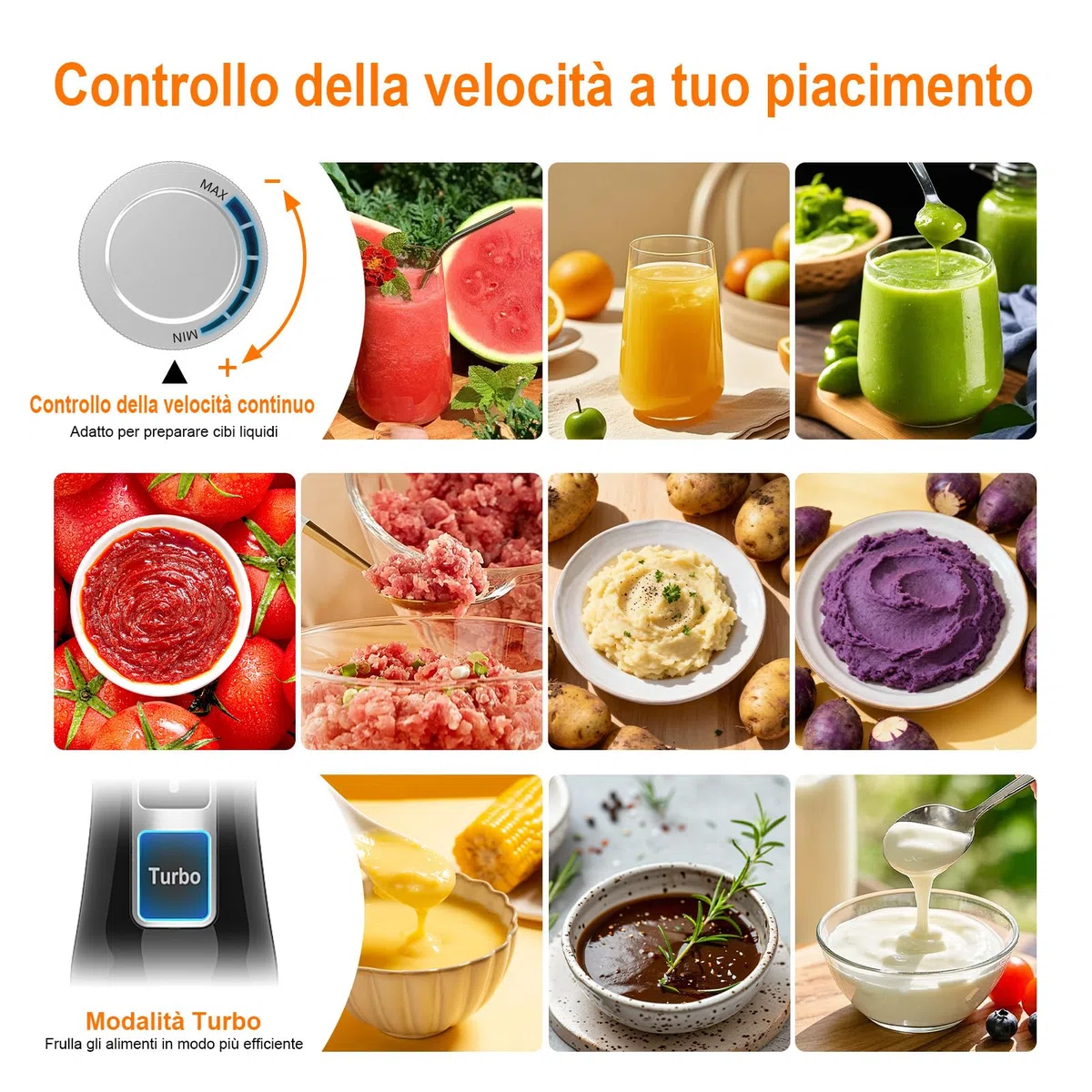Ibergrif Frullatore a Immersione 1000W 4-in-1 in Acciaio Inox con Regolazione Continua della Velocità e Pulsante Turbo, Minipimer Immersione Set con Tritatutto 500ml, Bicchiere Dosatore 600ml, Frusta