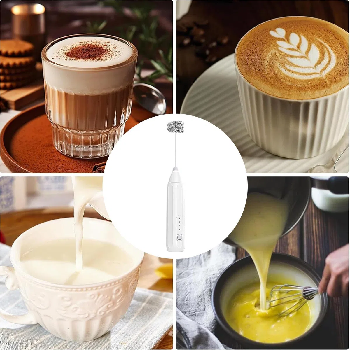 Montalatete Ricaricabile,Elettrico a 3 Velocità Automatico con Bacchetta per Montare la Schiuma,Ricaricabile via USB | Per Bevande Caffè Latte Proteine Uova Crema in Polvere