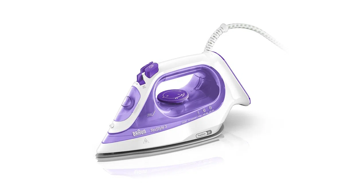 Braun TexStyle3 SI3042VI Ferro da Stiro a Vapore, 5 Anni di Assistenza, Piastra in SuperCeramic, Riscaldamento rapido, Stiratura Verticale, Punta di Precisione, Getto di Vapore 160g/min, Viola