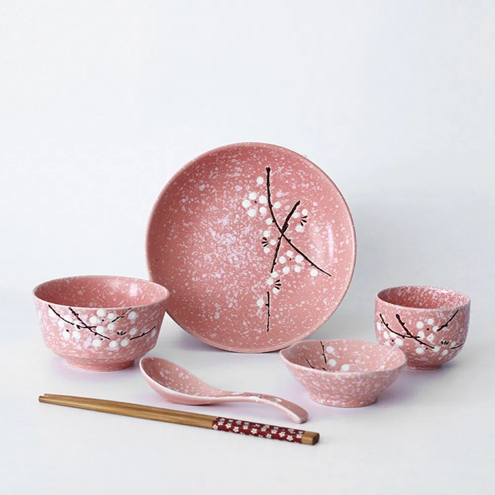 BESTonZON Set di 6 stoviglie in ceramica giapponese, per la casa, in ceramica, colore rosa