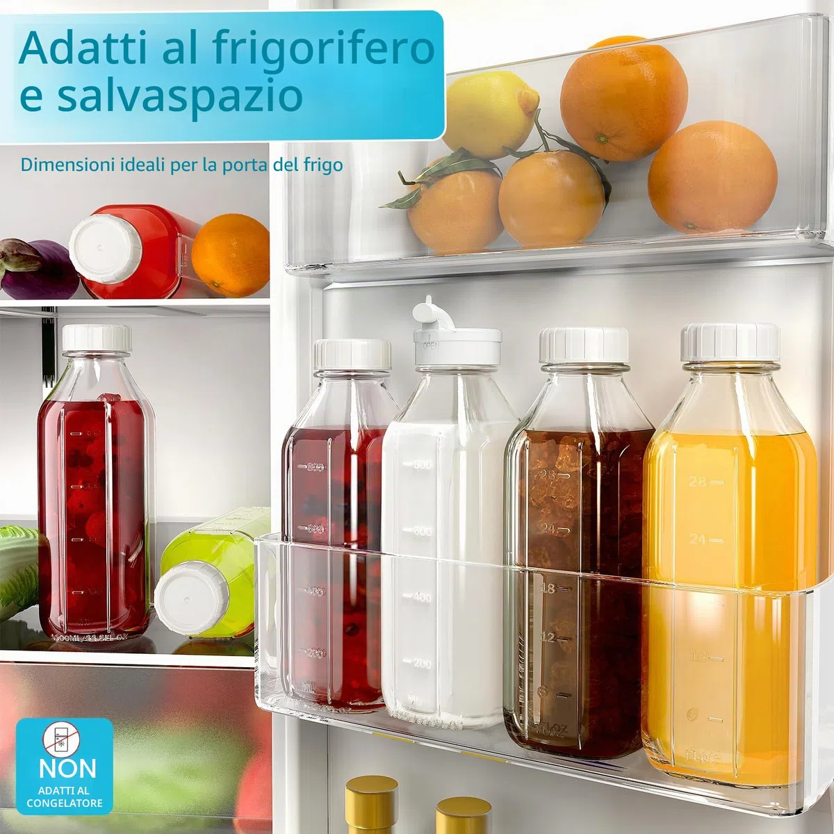 Absovetu Confezione da 2 bottiglie in vetro riutilizzabili con coperchio a vite ermetico, brocca per latte in vetro da 1 litro con beccuccio versatore, dispenser per bevande, succhi di frutta, latte,