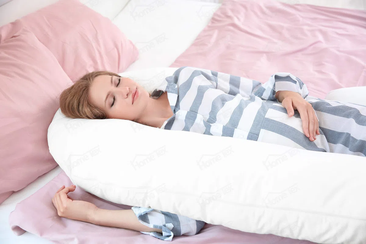 Hometex - Cuscino di sostegno per gravidanza, a forma di U, con custodia, lunghezza: 2,7 m, colore: bianco