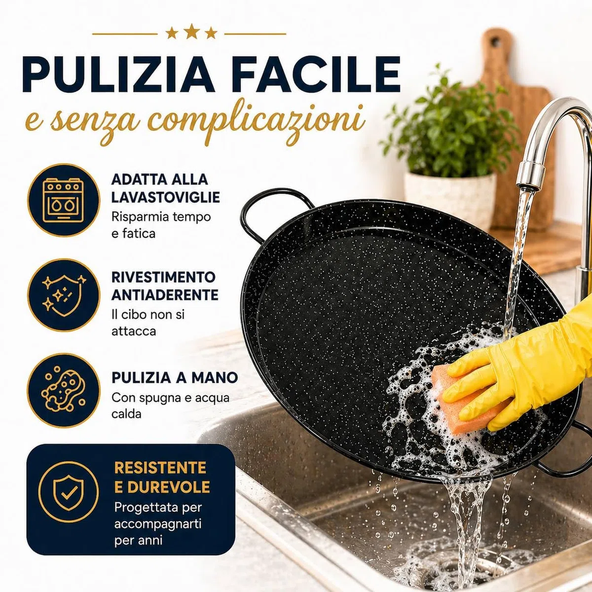 TEHORNEO Padella per Paella, Paellera Induzione 32 cm Acciaio Smaltato 4-5 porzioni, Paellera, Padella Paella, Pentola per Paella, Pentola Paella, Paella