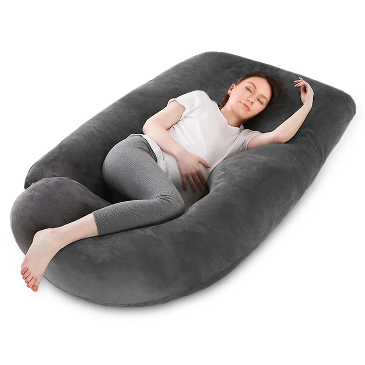 Cuscino Gravidanza - Cuscino Gravidanza per Dormire a Forma di J- Cuscino per Allattamento e Gravidanza - con Federa in Velluto Sfoderabile e Lavabile - 145x70cm(Grigio scuro)