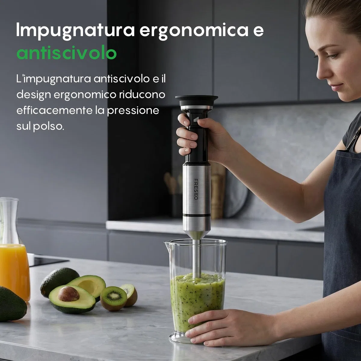 FRESKO Frullatore a Immersione 1000W, Frullatore in Acciaio Inox con Protezione per Pentole, Velocità Regolabili, Frullatore Manuale per Alimenti per Bambini, Zuppe, Frullati, Purè, Salse, Nero