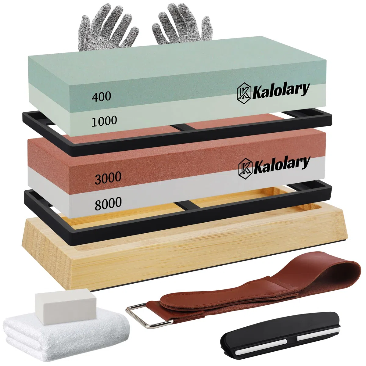 11 pezzi di pietre per affilare con diamante, Kalolary - set di pietre per affilare coltelli a doppio lato, grana 400/1000 3000/8000, pietra ad acqua per affilare scalpelli, pialle e lame, con guida