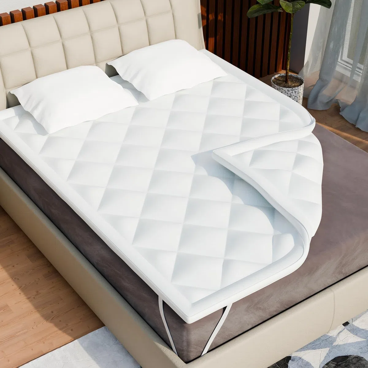 Coprimaterasso Topper Singolo 140x190 cm, Topper Materasso Memory Foam con Imbottitura 800g, Mattress Topper Traspirante Ipoallergenico Antiacaro con Elastici Antiscivolo per Letto Singolo 2 Persona