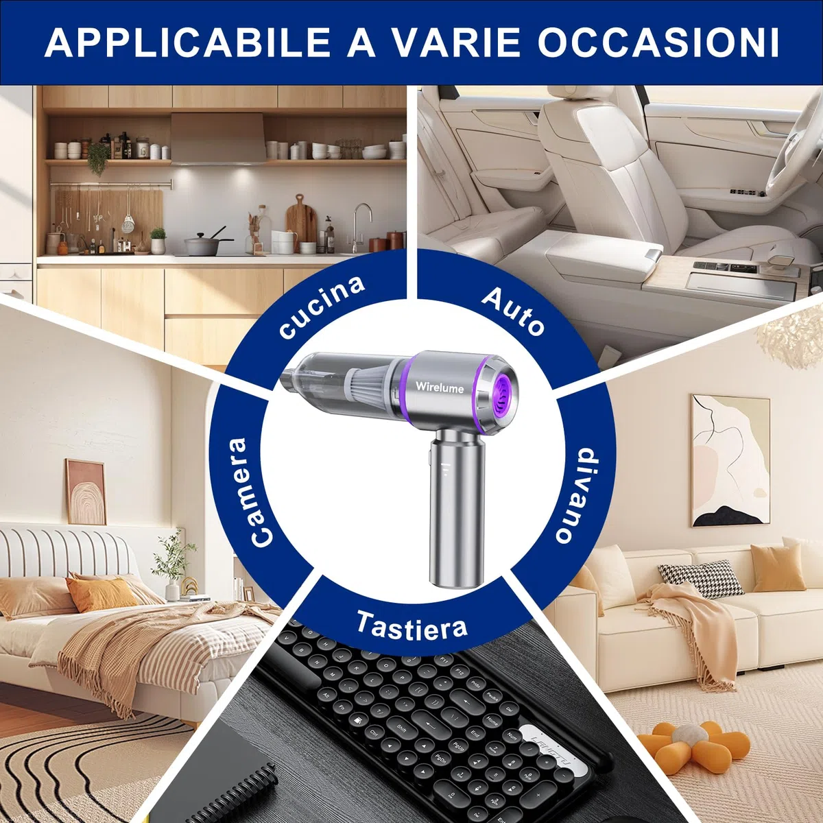 Aspirabriciole senza fili potente Aspirapolvere auto portatile 25000Pa forte aspirazione ciclonica soffiaggio motore brushless portatile ricaricabile leggero per peli di animali veicolo casa