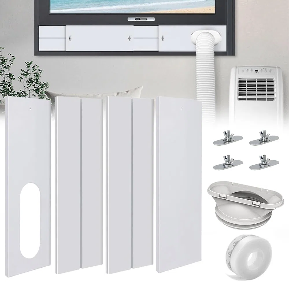 4 pz Kit Finestra Aria Condizionata Portatile, 130 mm Adattatore Finestra Aria Condizionata con Accoppiatore, Adattatore Aria Condizionata Portatile in PVC per Finestra Scorrevole