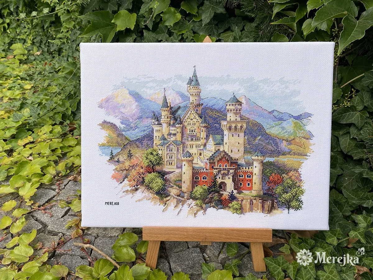 Merejka Set per punto croce, motivo: castello di Neuschwanstein, 25 x 35 cm