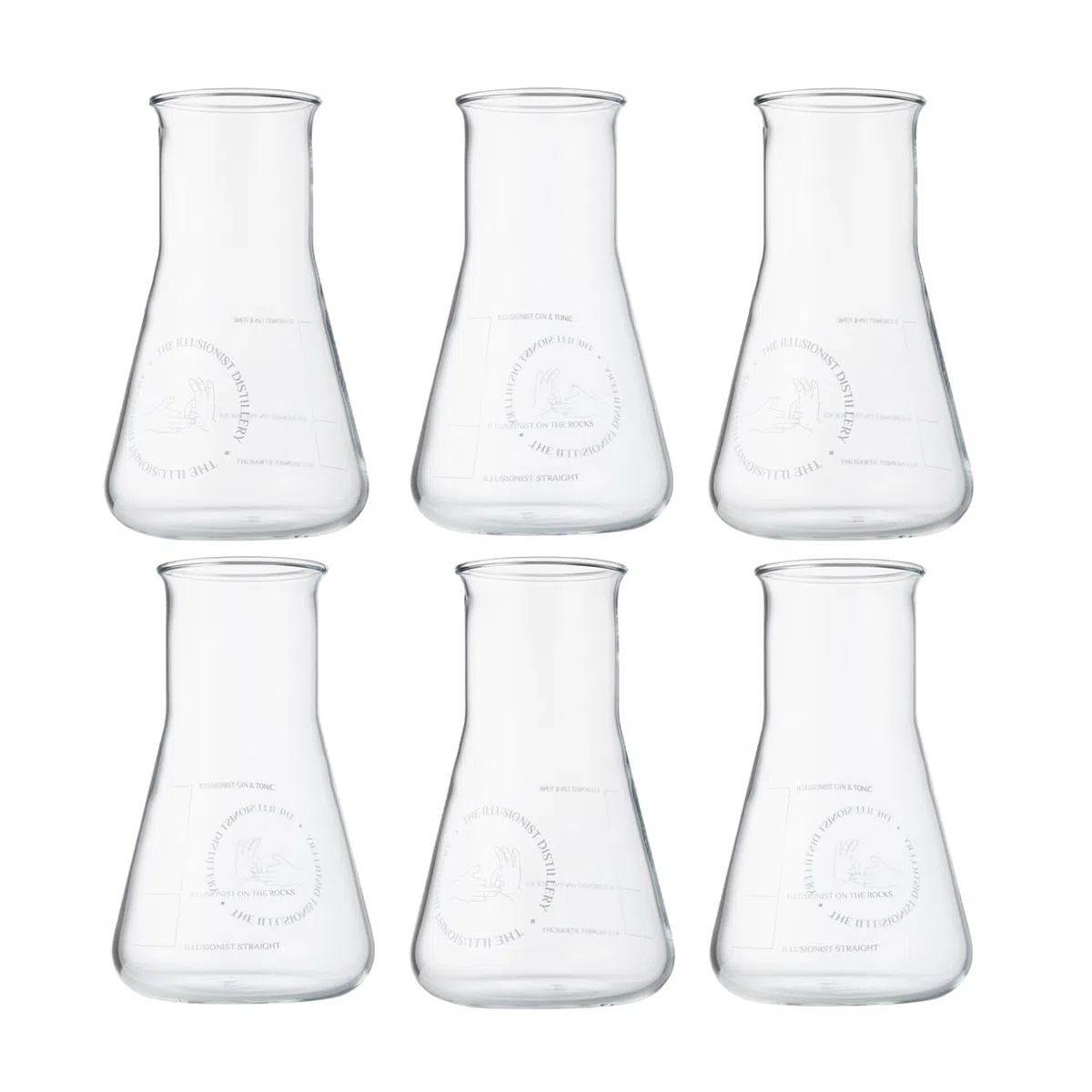The Illusionist Distillery Bicchieri | Set da 6 Bicchieri Gin & Tonic | Premium Becher Erlenmeyer | Perfect Serve | 250ml
