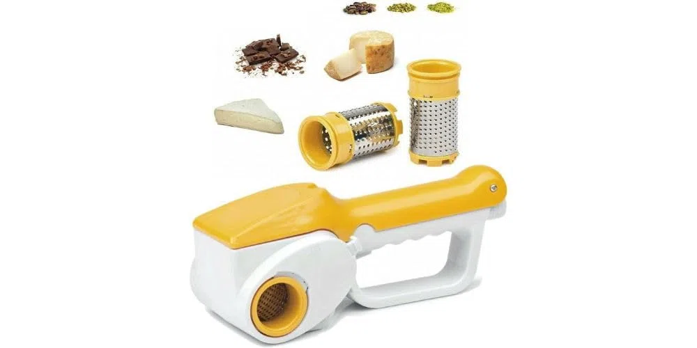 Grattugia Elettrica Ricaricabile per Formaggio, 2 Lame in Acciaio Inox, Batteria 800mAh, 12W, HM-6112R (GIALLO)