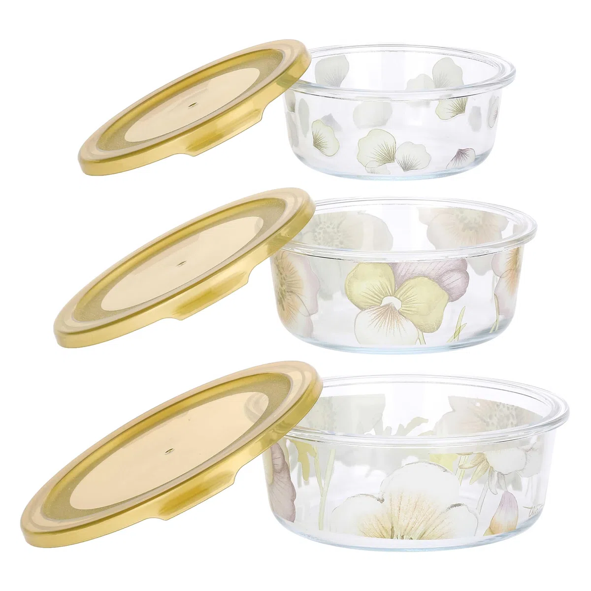 THUN - Set 3 contenitori ermetici - vetro - Collezione Country Bloom - 17,2 x 6,5cm 800ML - 15 x 6cm 500ML - 13 x 5,2 300ML