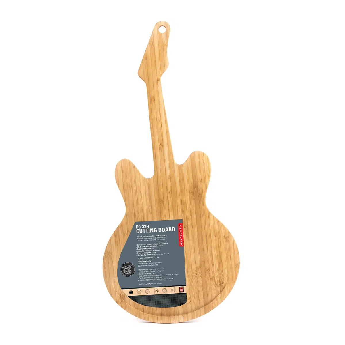 Kikkerland Guitar Cutting Board Tagliere, Bamboo, Black, 49x22x2 cm