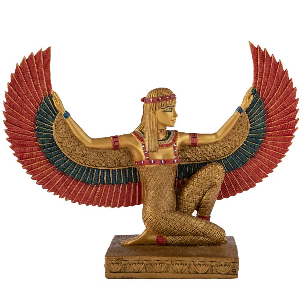 lachineuse - Statuetta di Iside alata 21 cm - Statua della Dea Iside rossa e oro - Statuetta per la decorazione d'interni dell'antico Egitto - Oggetto decorativo egiziano - Idea regalo originale