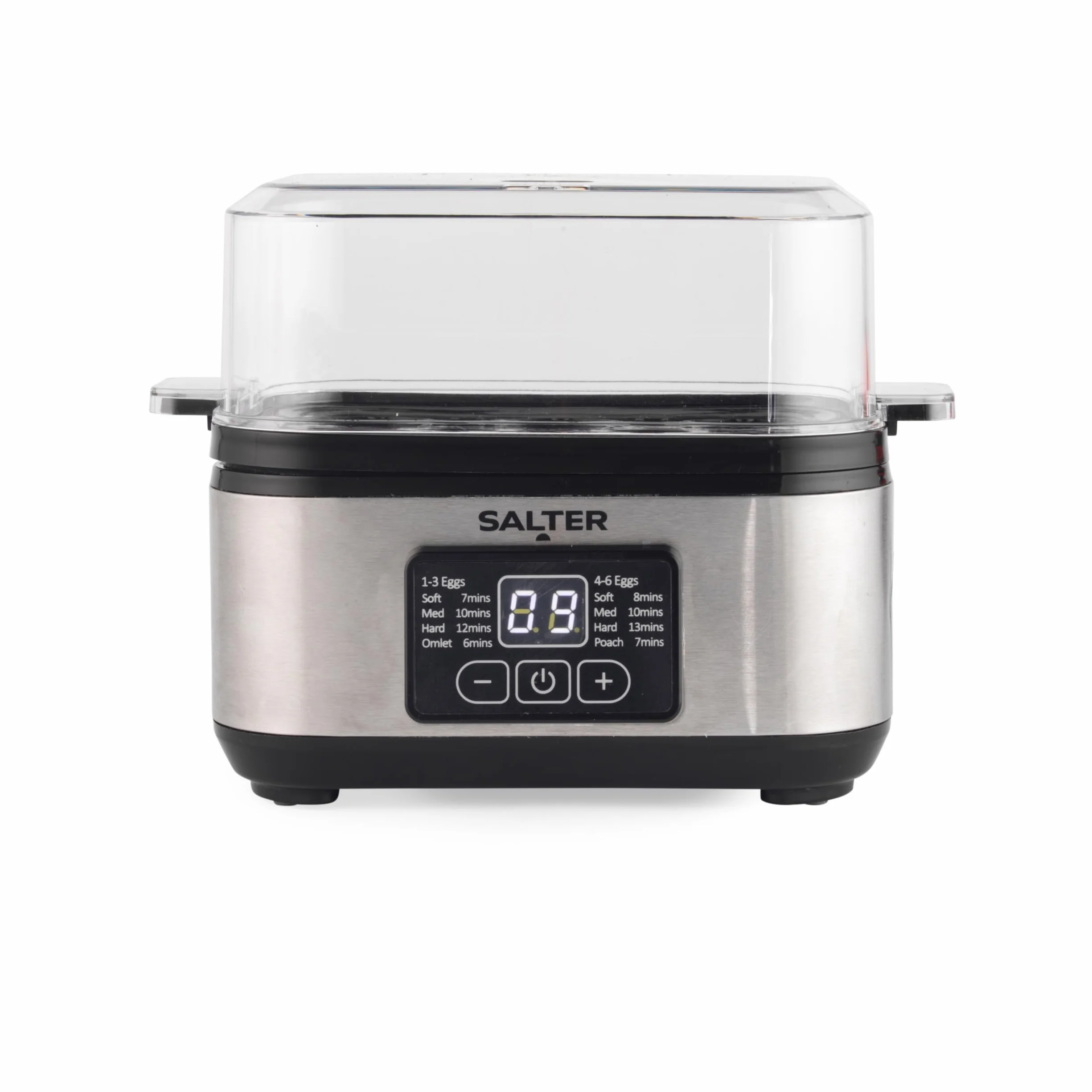 Cuociuova Digitale 3 in 1 Salter – Omelette elettriche, uova in camicia o bollite, capacità di 6 uova, display digitale LED, compatto. Include misurino, portauovo e cesto vapore. Potenza: 430W.