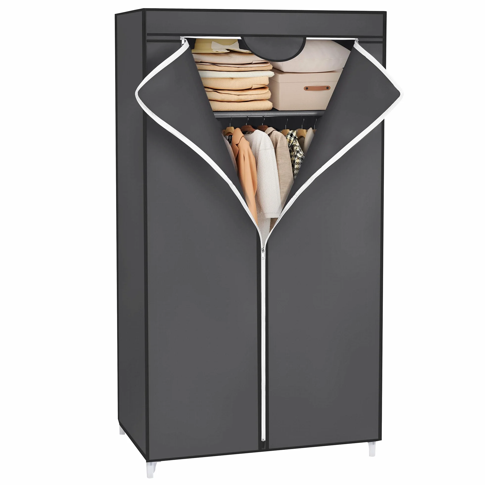 SONGMICS Armadio in tessuto, armadio pieghevole con asta di sospensione, armadio semplice, organizer per giocattoli, scarpe, borse, soggiorno, camera da letto, guardaroba, 75 x 45 x 160 cm, grigio