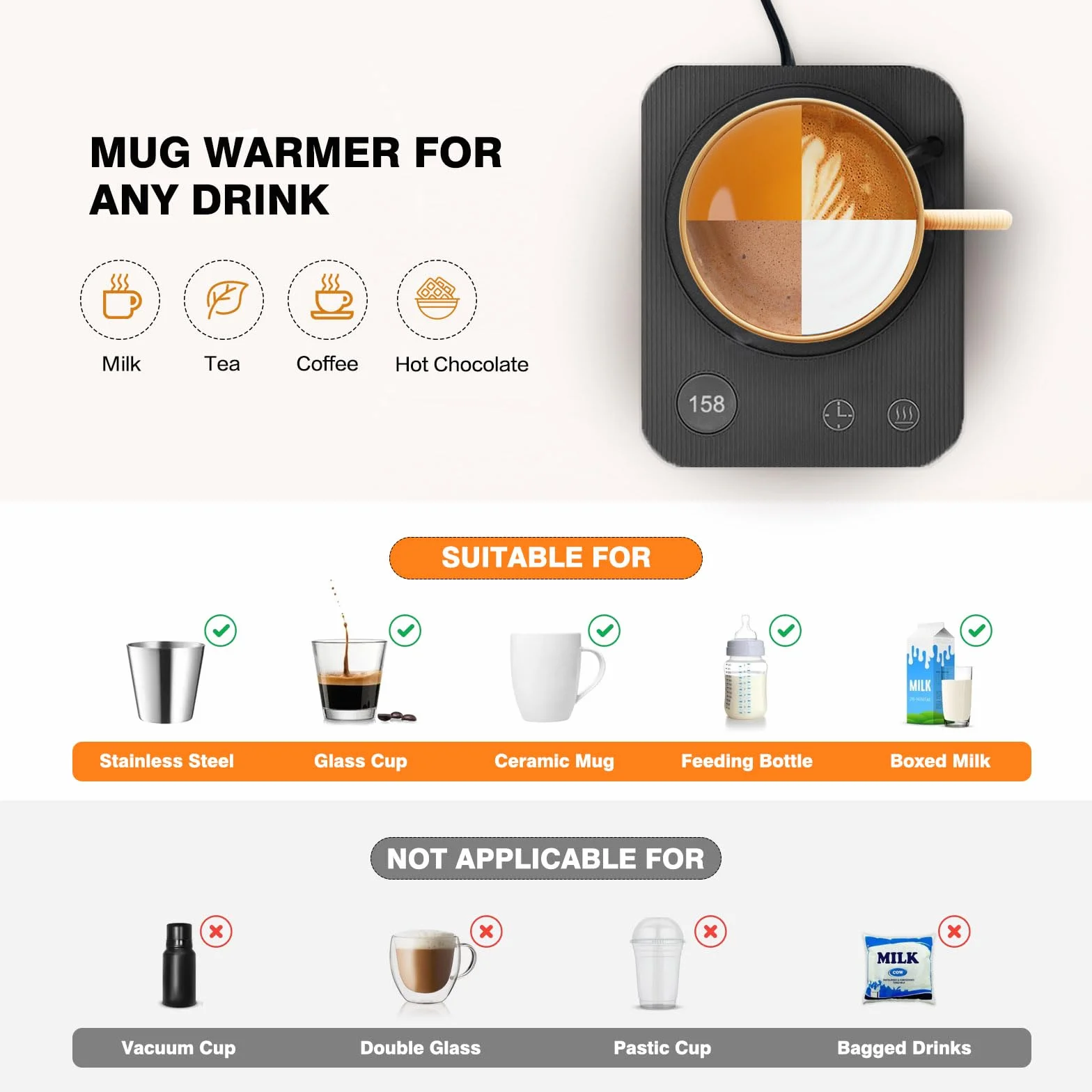 Lesipee Scaldacaffè elettrico con spegnimento automatico per tavolo da ufficio, scaldabagno a 3 temperature, scalda bevande per cacao, regali di compleanno