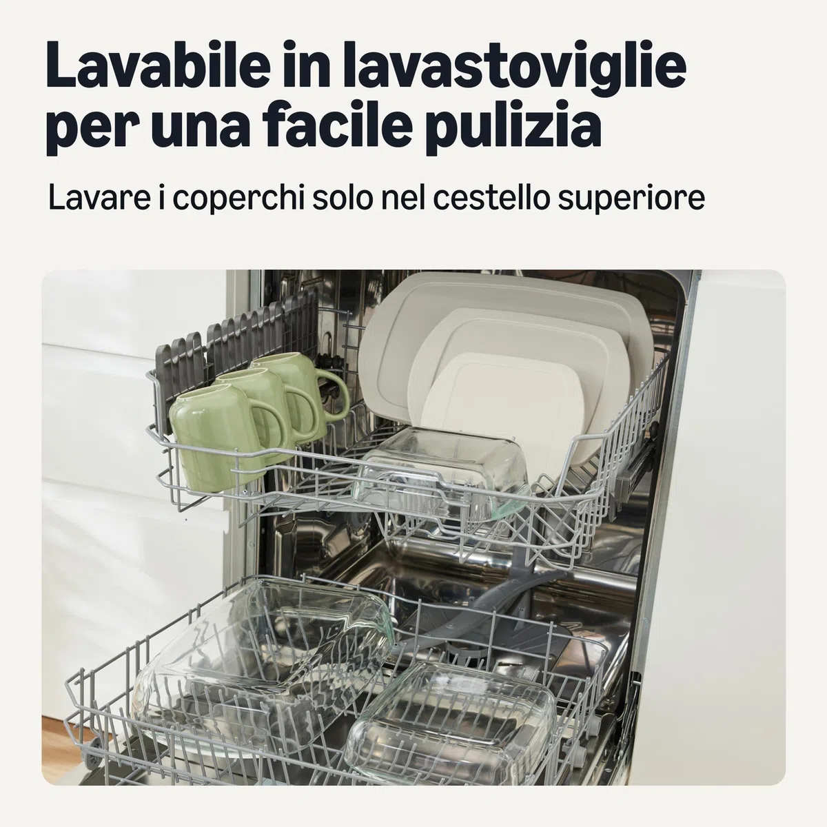 Amazon Basics Teglie da Forno in Vetro con Coperchi Senza BPA, Set di 6 Pezzi in Vetro Borosilicato, Lavabili in Lavastoviglie e Adatte al Forno, Grigio Lino