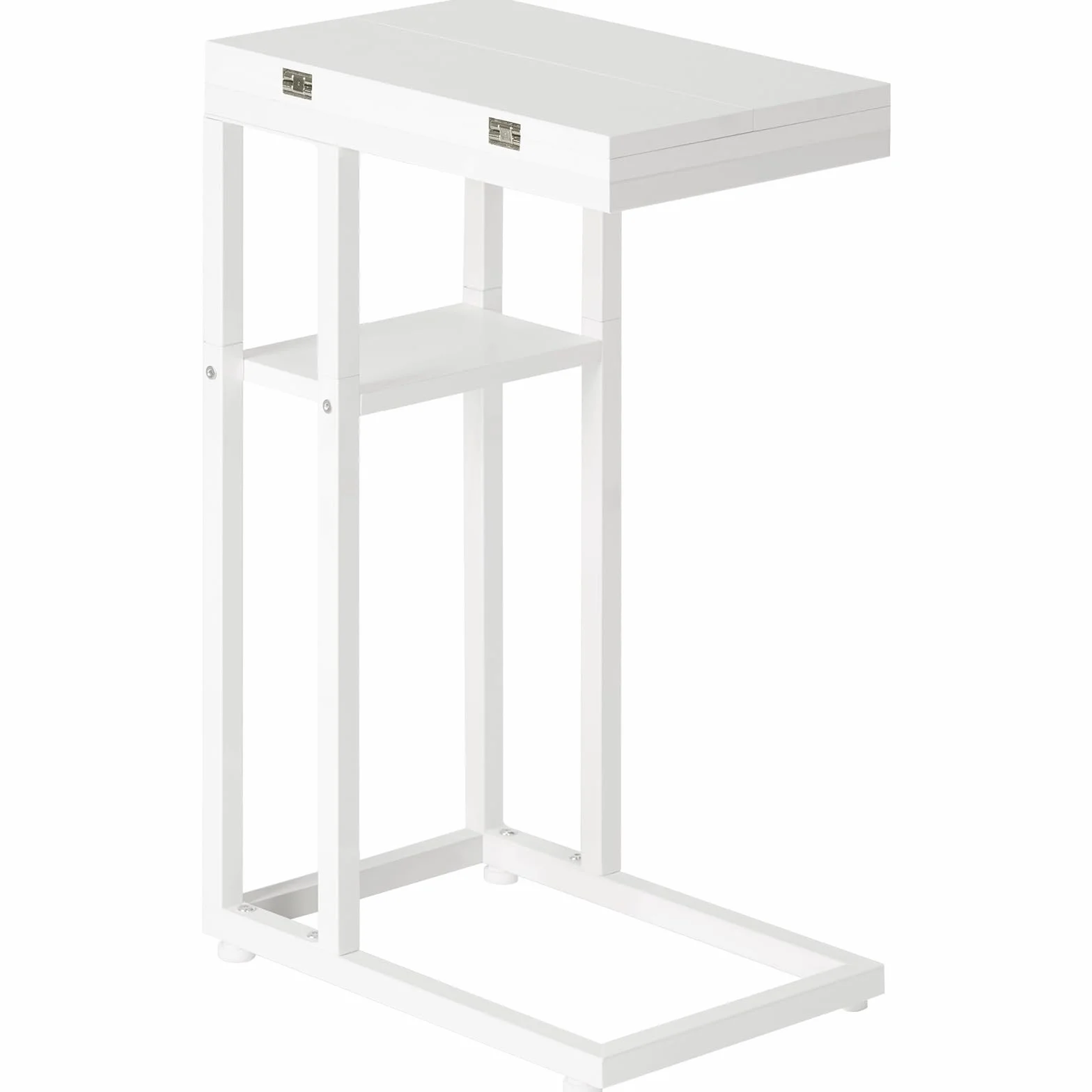 HOOBRO Tavolino a Forma di C, Tavolino da Divano Pieghevole, Tavolino da Caffè in Stile Industriale, con Ripiano Portaoggetti, per Soggiorno, Camera da Letto, Bianco EWW29SF01