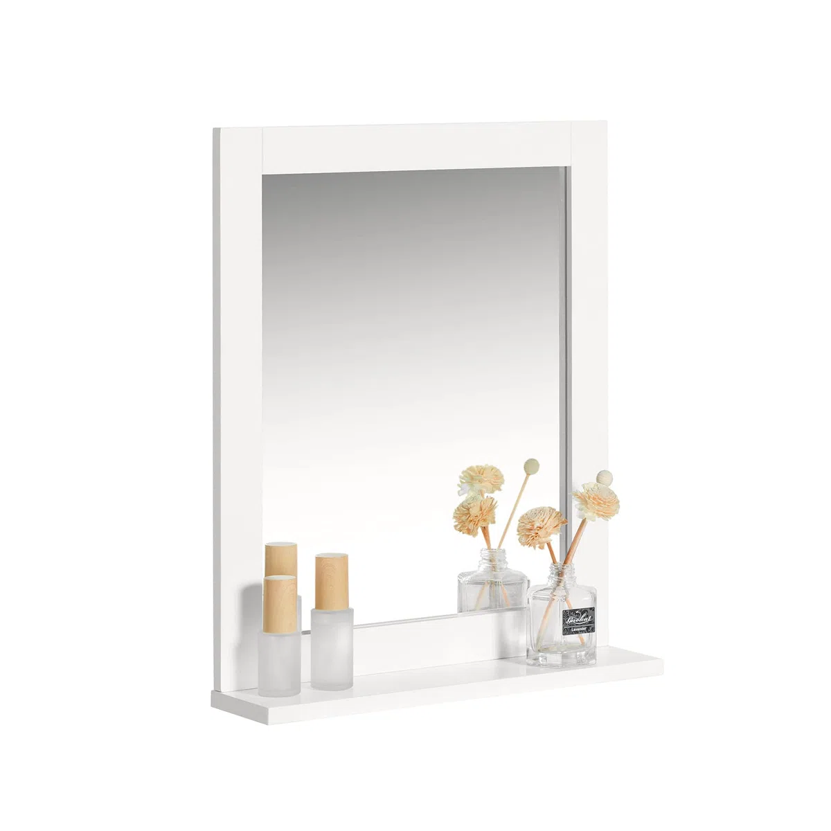 SoBuy Pensile Bagno Sospeso con Specchio Mobiletto Bagno Salvaspazio Armadietto da Parete con Mensola, Specchio Contenitore per Lavatrice, Lavandino, Lavanderia Bianco 40x49x10cm FRG129-W