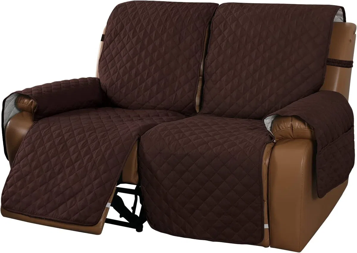 Copripoltrona Relax Reclinabile Trapuntato Copridivano Reclinabile, Copertura Salvadivano per Poltrona Antiscivolo Antivegetativa per Protezione Divano con Fascia Elastica(Marrone,2 Posti)
