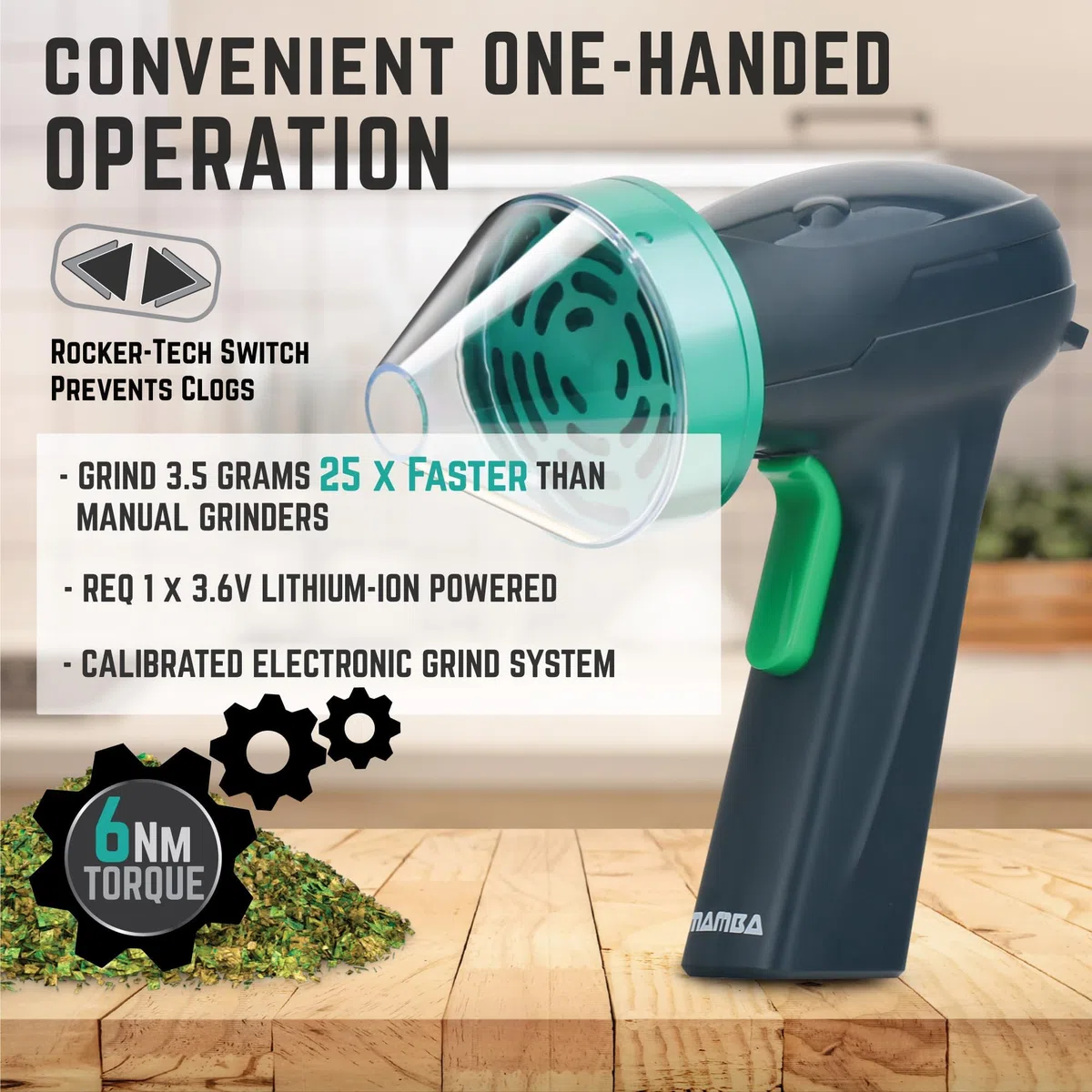 Mamba Monster 3.5g Nero-Verde USB Grinder Elettrico per Erbe. Macinino Spezie Portatile in Metallo ad Alta Capacità per Erbe Aromatiche e Spezie da Cucina