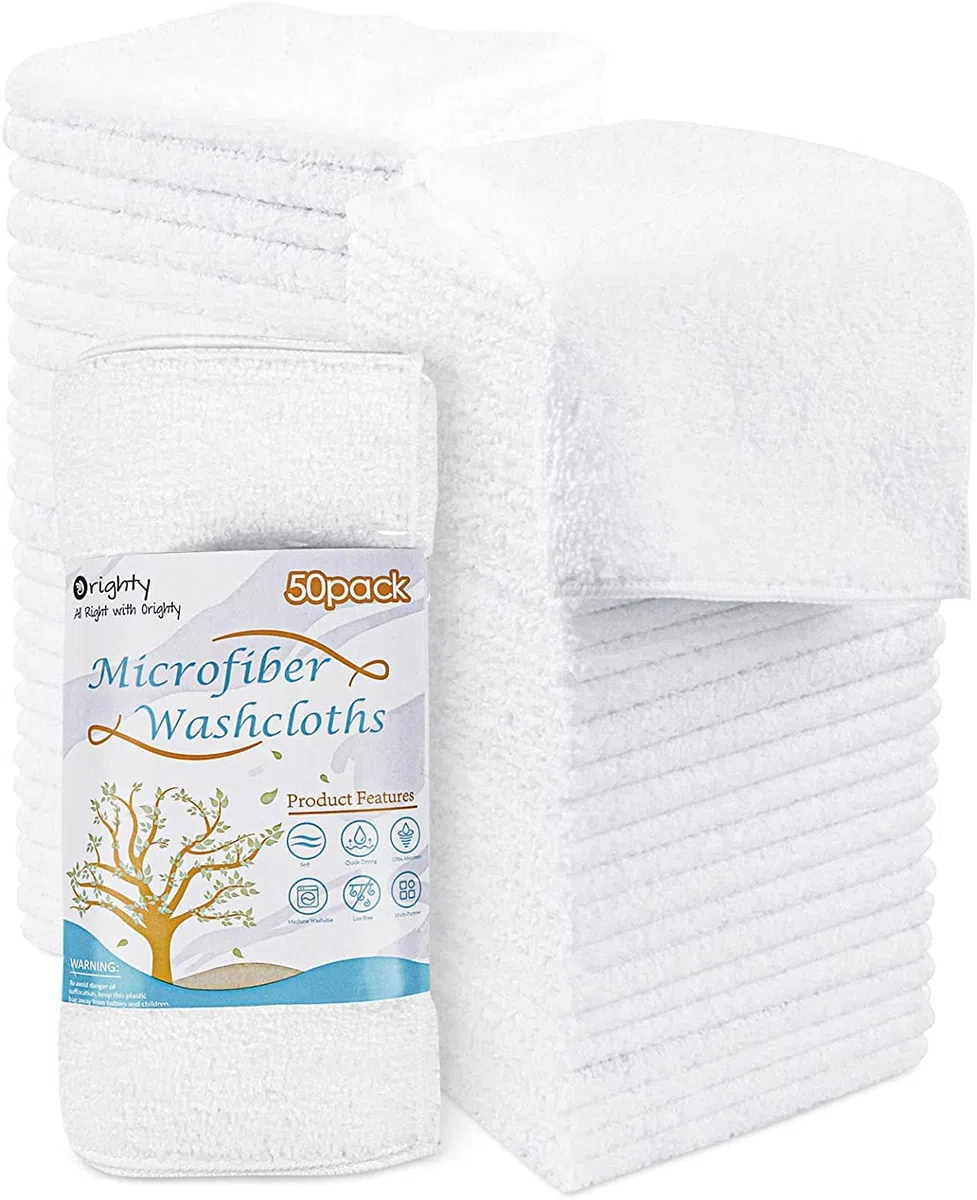 Orighty Salviette in Microfibra Set di Asciugamani 50 Pezzi Super Assorbenti Morbidi Multifunzionali per Bagno Hotel Spa Palestra 12x12 Pollici
