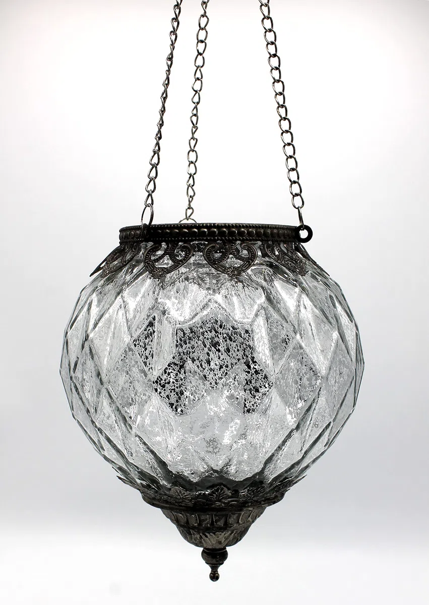 Portacandela Marocco da appendere in vetro, metallo (l/h/p) 15 x 19 x 15 cm argento