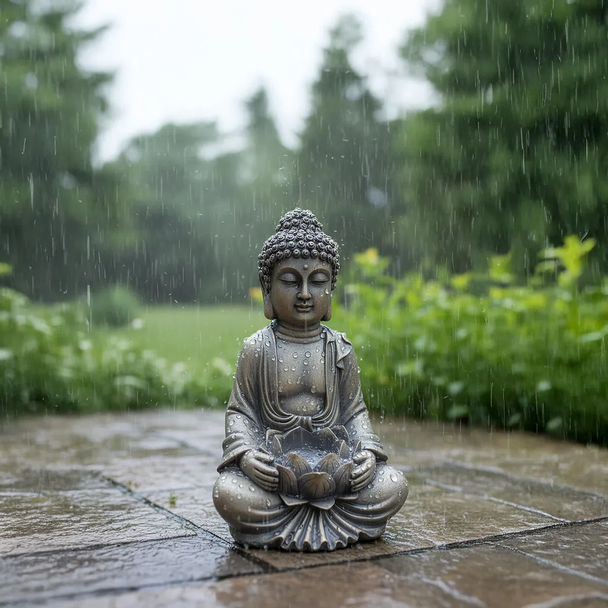 Relaxdays Statua Buddha Seduto 30 cm con Loto per Giardino e Soggiorno, Resistente alle intemperie, Bronzo